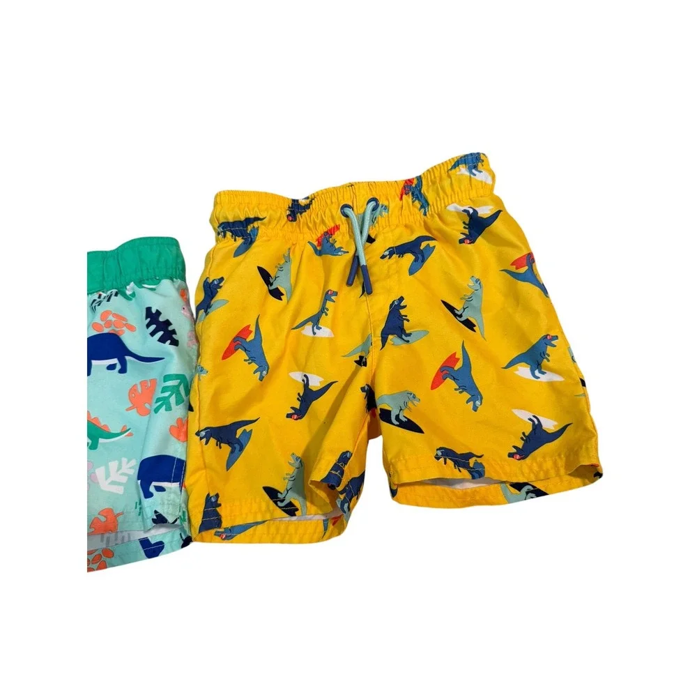 Cat & Jack Yellow Mint & Dinosaur Kids Swim Trunks-Bundled 18M